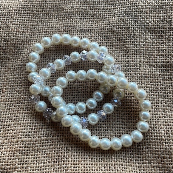 Glass Pearl bracelets stackable with crystals Lot of 3 Size 7 New elegant - Picture 5 of 7